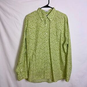 GAP Mens Green "Classic" Button Down Shirt w/  Floral- Leaf Print Fabric Size L